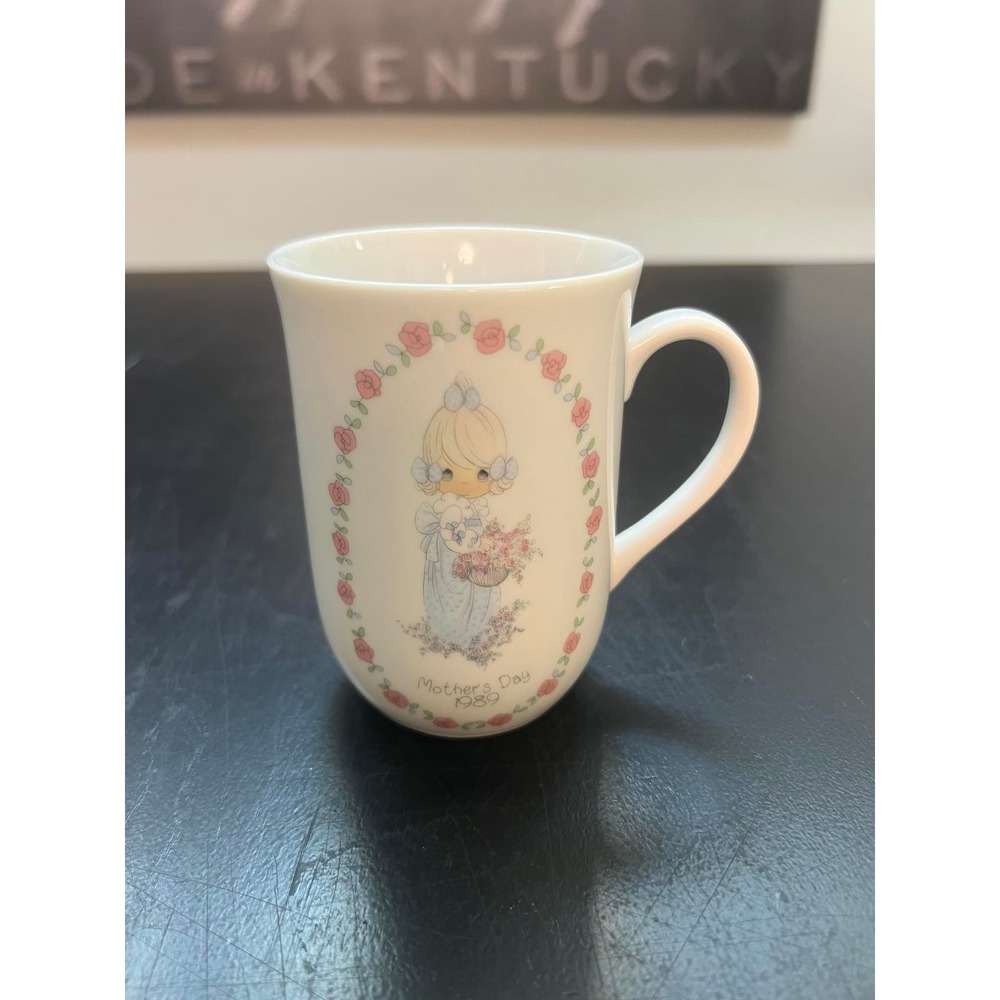 Precious Moments Coffee Mug Cream Mother's Day 1989 Vintage Floral 3x4in